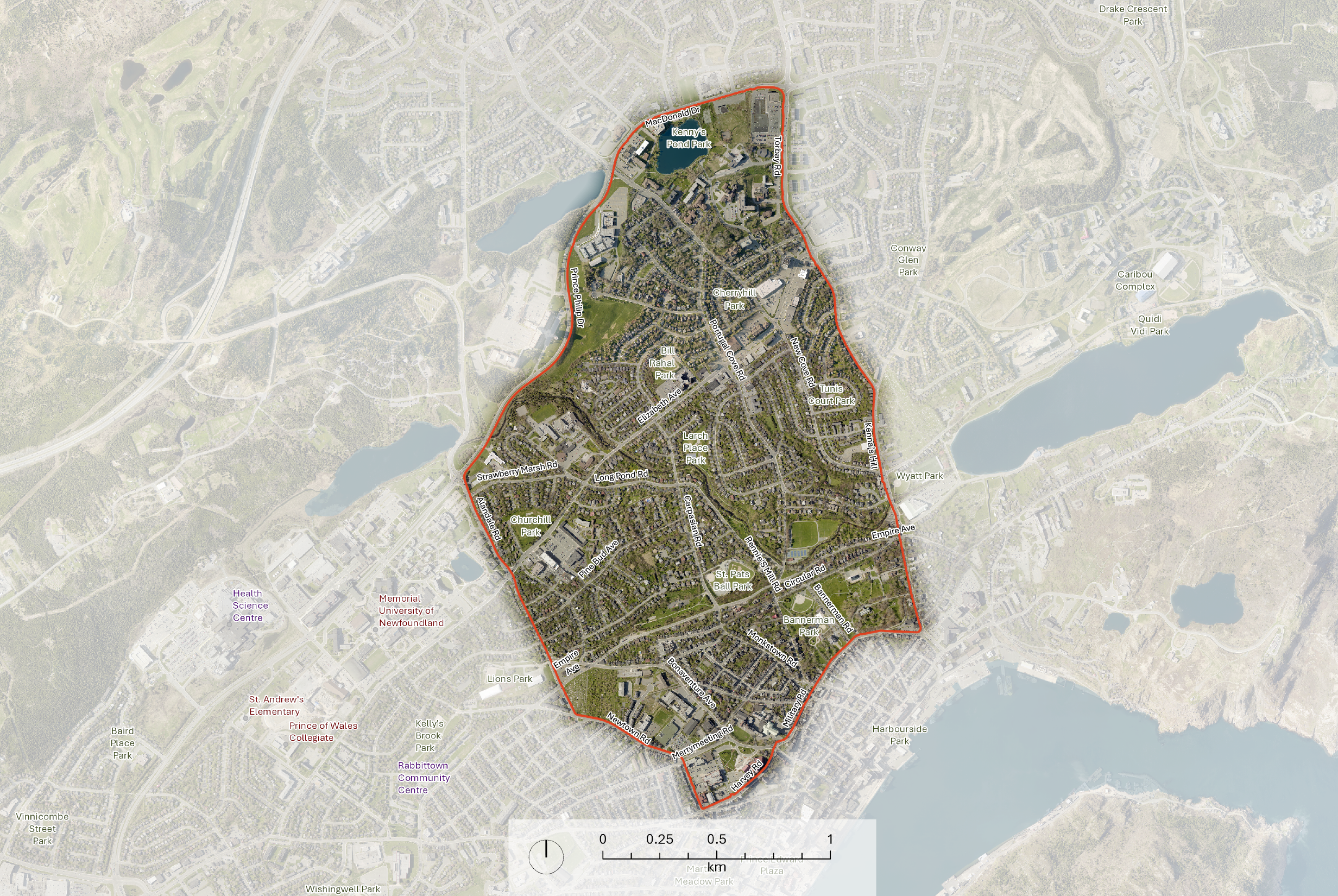 An image showing the map of the Rennies River neighbourhood and key neighbourhood areas