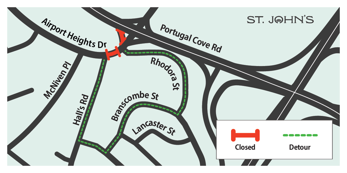 Map of detour on Airport Heights Drive