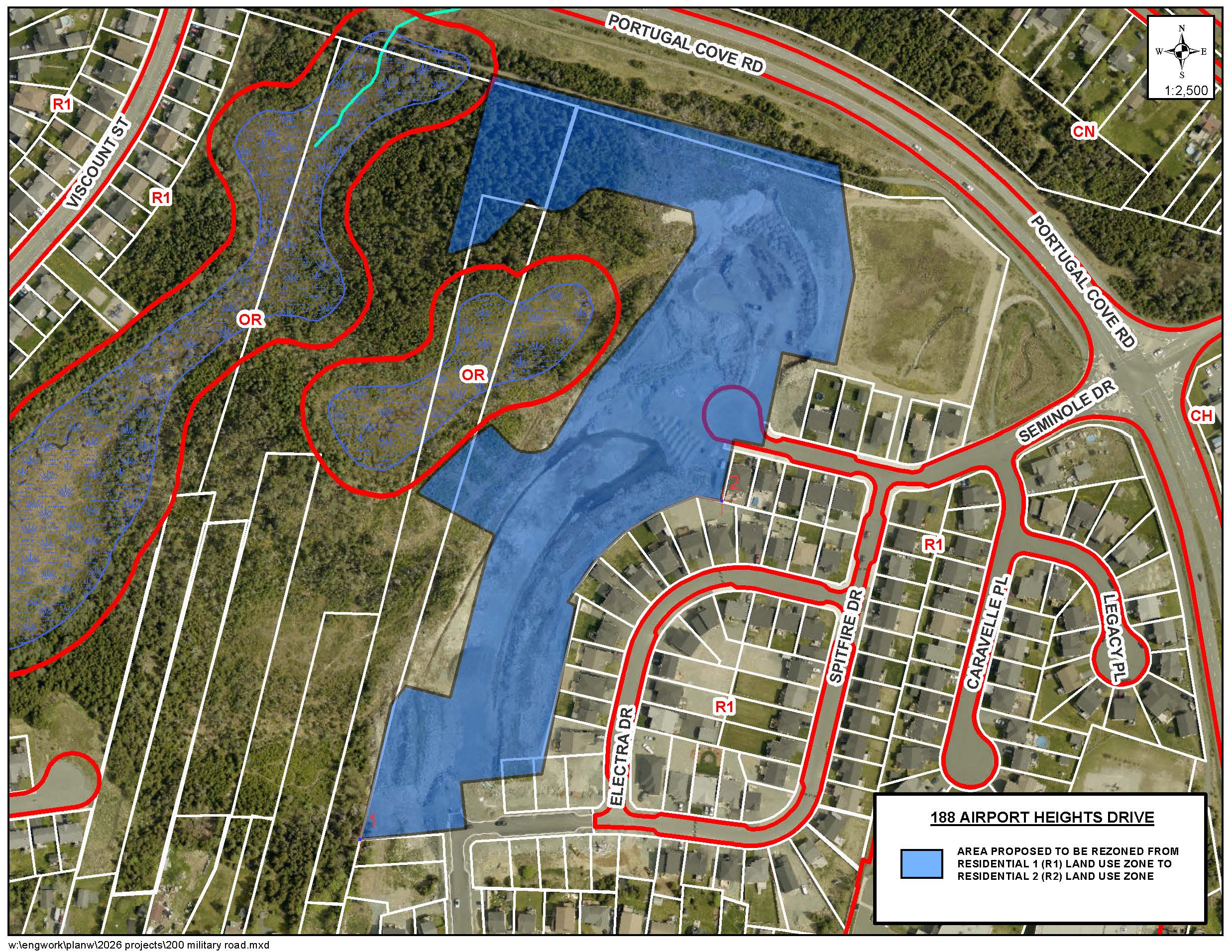 Image showing the area of land to be rezoned